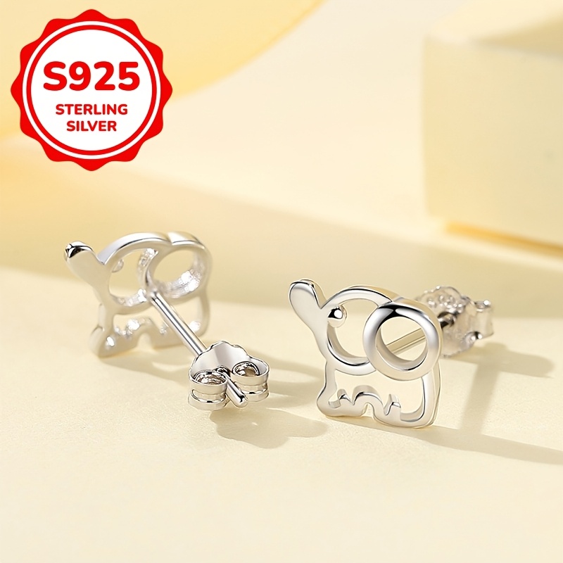 Women's S925 Silver Hollow Elephant Earrings